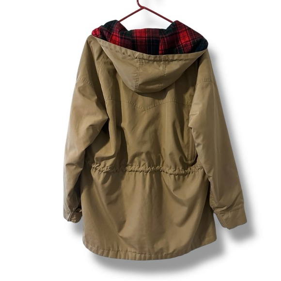 Vintage Pacific Trail Khaki Field Jacket Plaid Lined Hood Men’s Size XL Utility - Picture 2 of 16